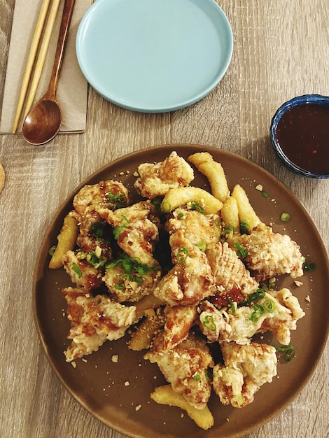 High angle view of food on table