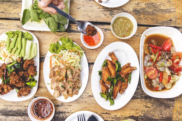 High angle view of food on table