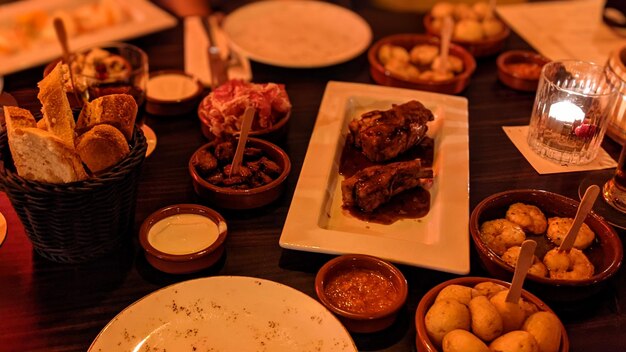 High angle view of food on table