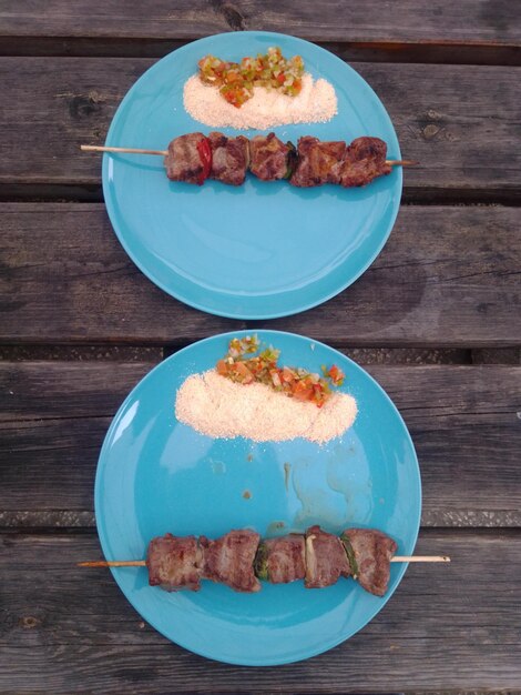 High angle view of food on table