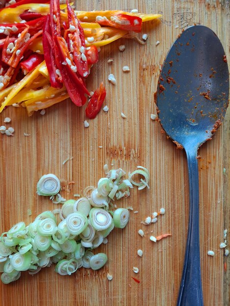 High angle view of food on table