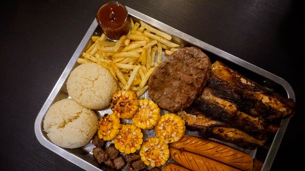 High angle view of food on table