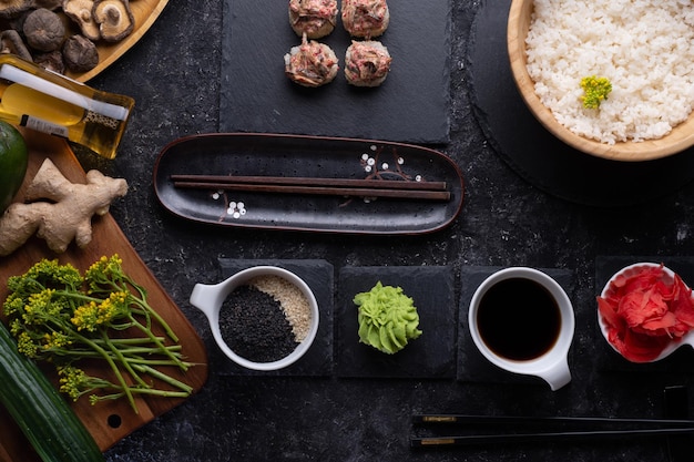 High angle view of food on table