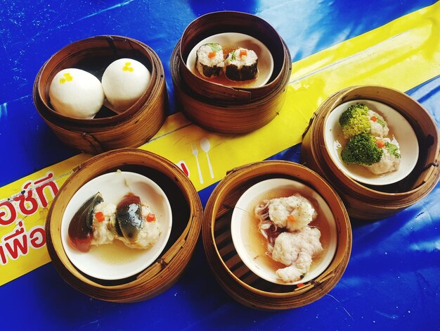 High angle view of food on table