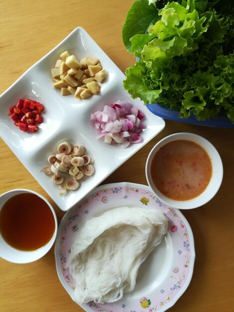 High angle view of food on table