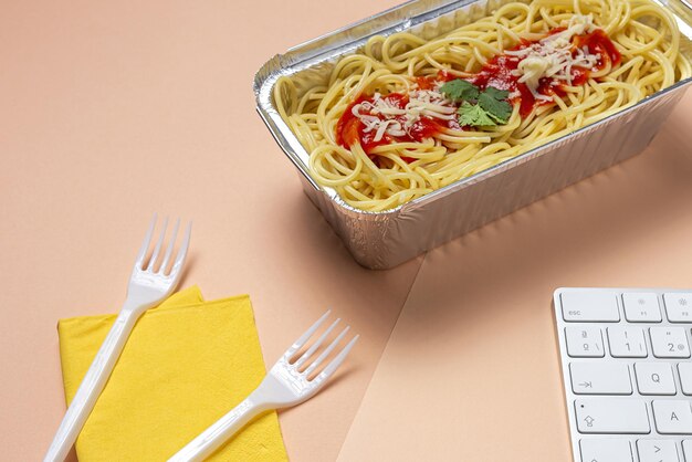 High angle view of food on table