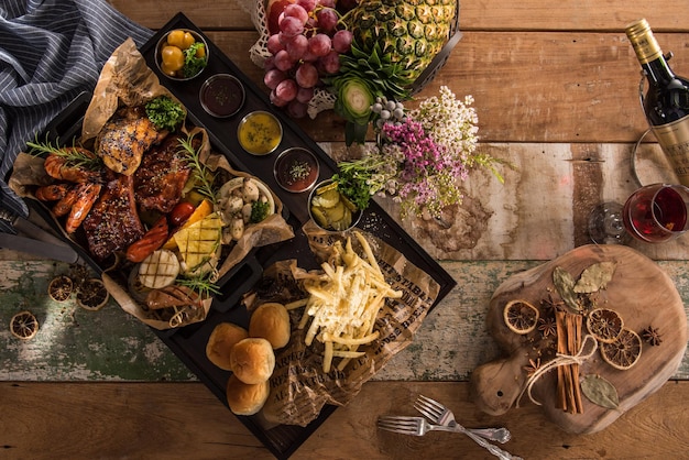 High angle view of food on table