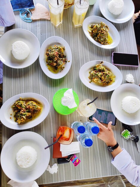 High angle view of food on table