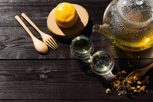 High angle view of food on table