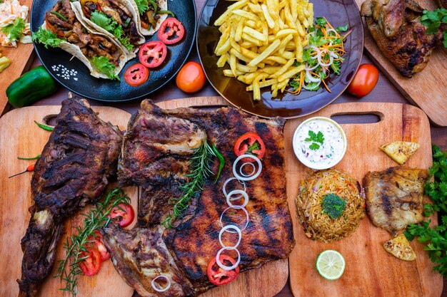 High angle view of food on table