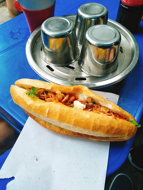 High angle view of food on table