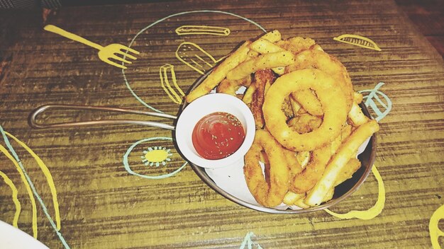 High angle view of food on table