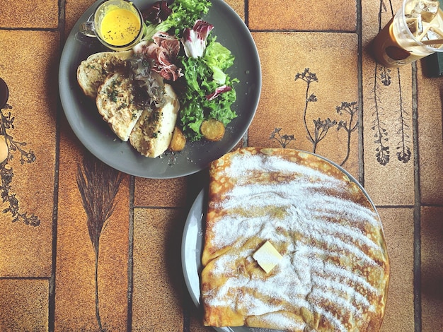 High angle view of food on table