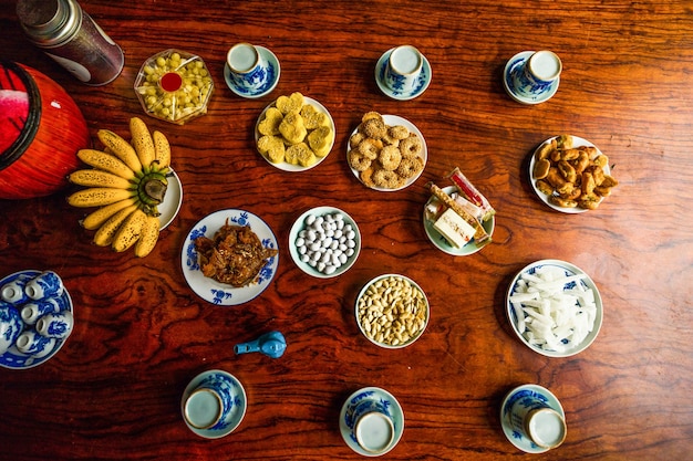 High angle view of food on table