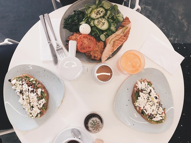 High angle view of food on table