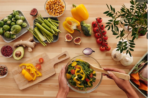 high angle view of food on table