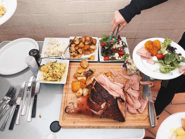 High angle view of food on table