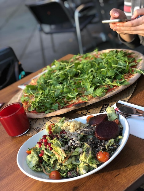 High angle view of food on table