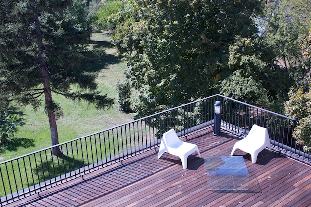 High angle view of footbridge by trees