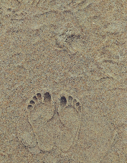 Foto vista ad alto angolo delle impronte sulla sabbia della spiaggia