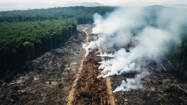 High angle view of forest that was cut down into a large area