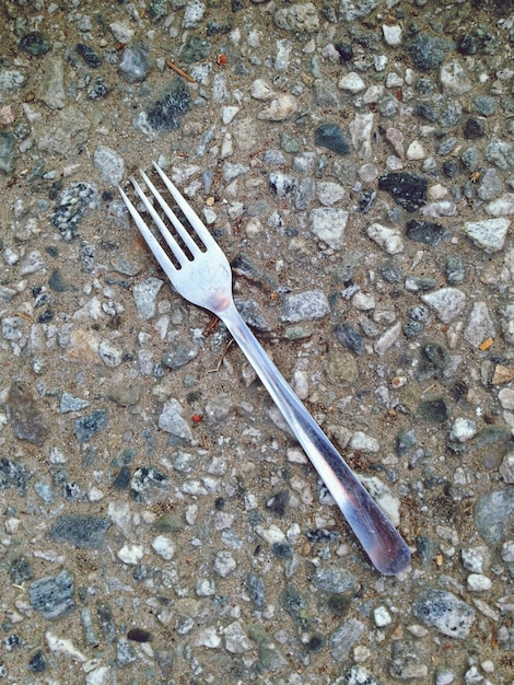 High angle view of fork on field