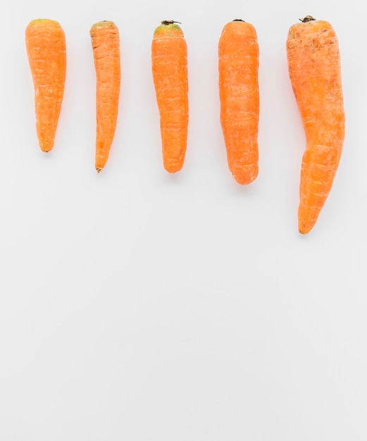 High angle view of fresh carrots on white background