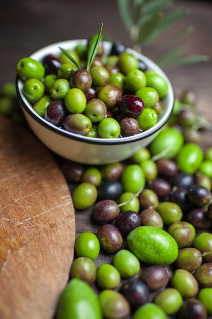 high angle view of fresh olives on table