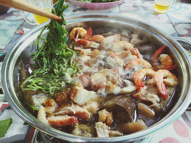 High angle view of fresh seafood on table