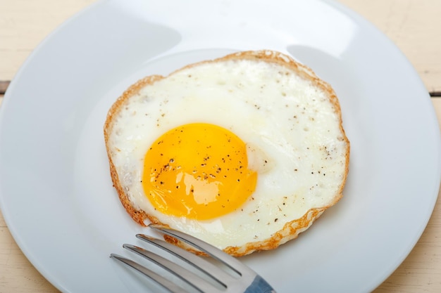high angle view of fried egg in plate