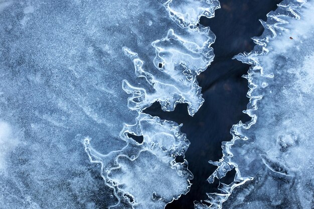 冬の凍った氷の高角度の景色