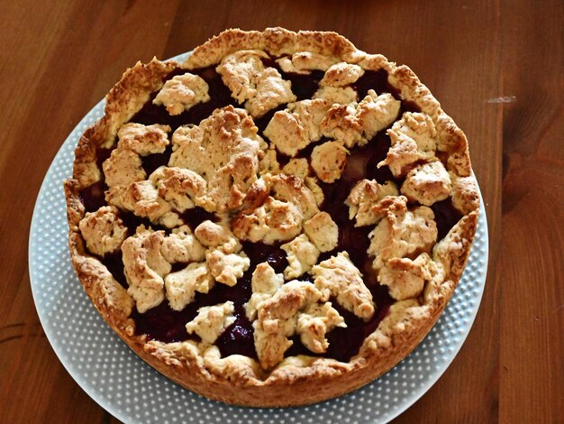 High angle view of fruit cake on table