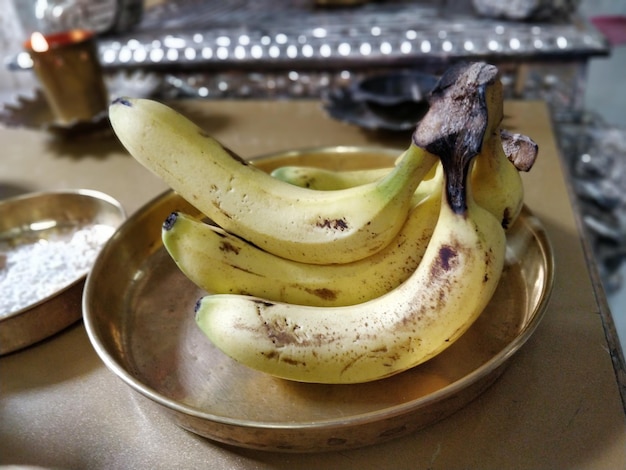 High angle view of fruit in plate on table