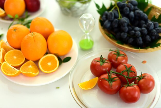 High angle view of fruits in bowl on table