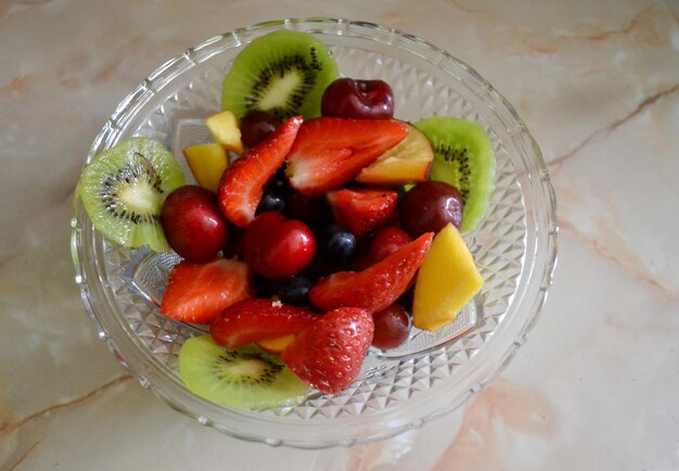 High angle view of fruits in bowl