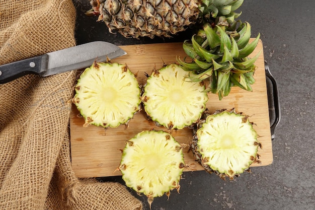 High angle view of fruits on cutting board