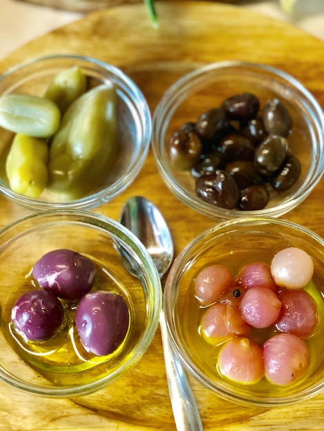 High angle view of fruits in glass on table