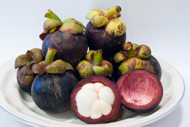 High angle view of fruits in plate on table