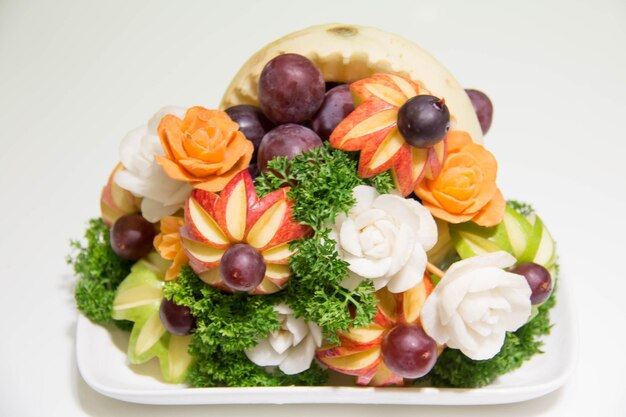 High angle view of fruits in plate