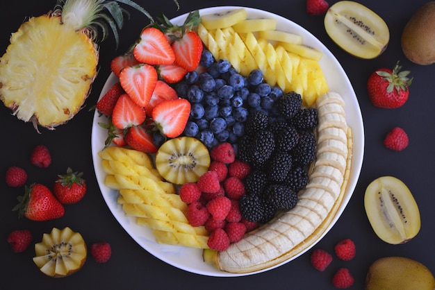 High angle view of fruits in plate