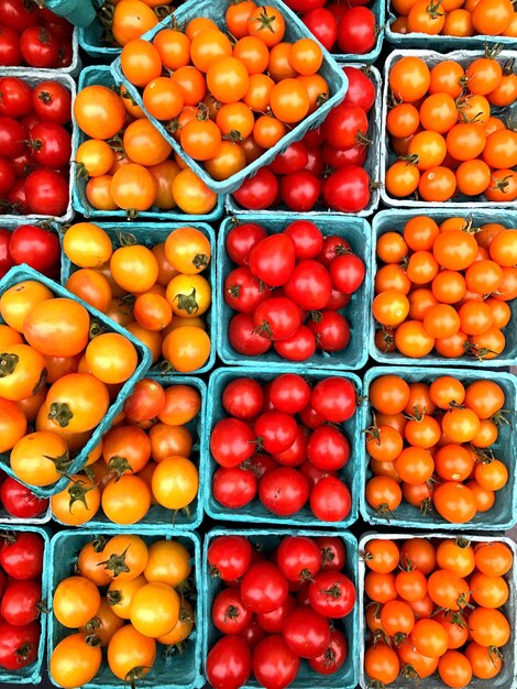 High angle view of fruits for sale at market stall