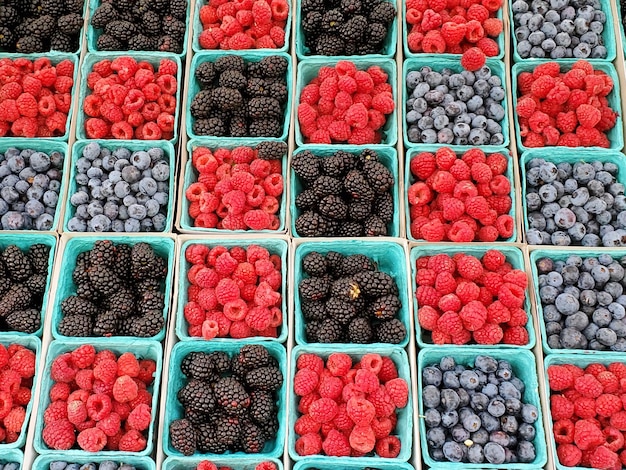 Photo high angle view of fruits for sale in market