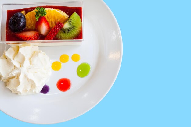 High angle view of fruits served in plate