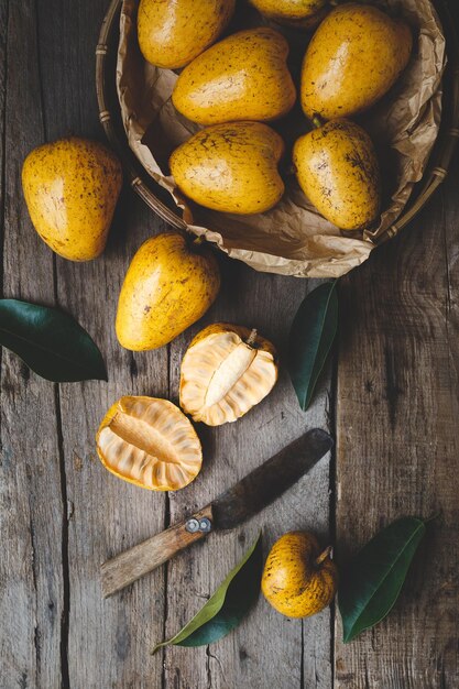 High angle view of fruits on table