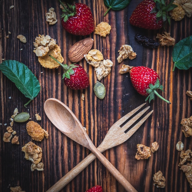 Foto vista ad alto angolo dei frutti sulla tavola