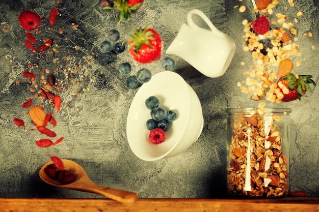 Photo high angle view of fruits on table