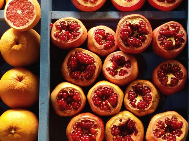 High angle view of fruits on table