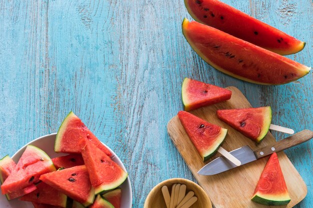 High angle view of fruits on table