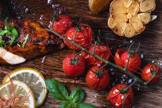 High angle view of fruits on table