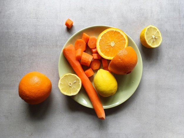 High angle view of fruits on table